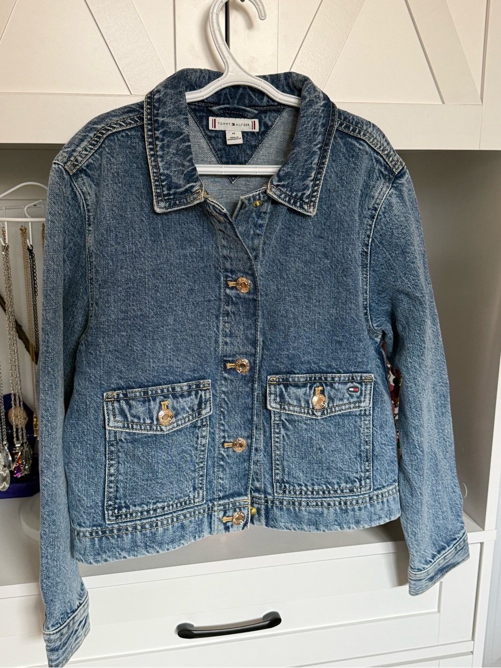 Tommy Hilfiger Medium Blue Denim Jacket with Gold Buttons